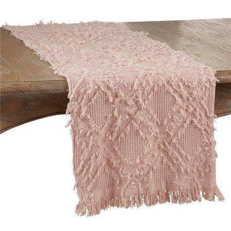 SARO LIFESTYLE SARO 1877.RS1672B 16 x 72 in. Oblong Waffle Weave Table Runner with Rose Fringe Design 1877.RS1672B